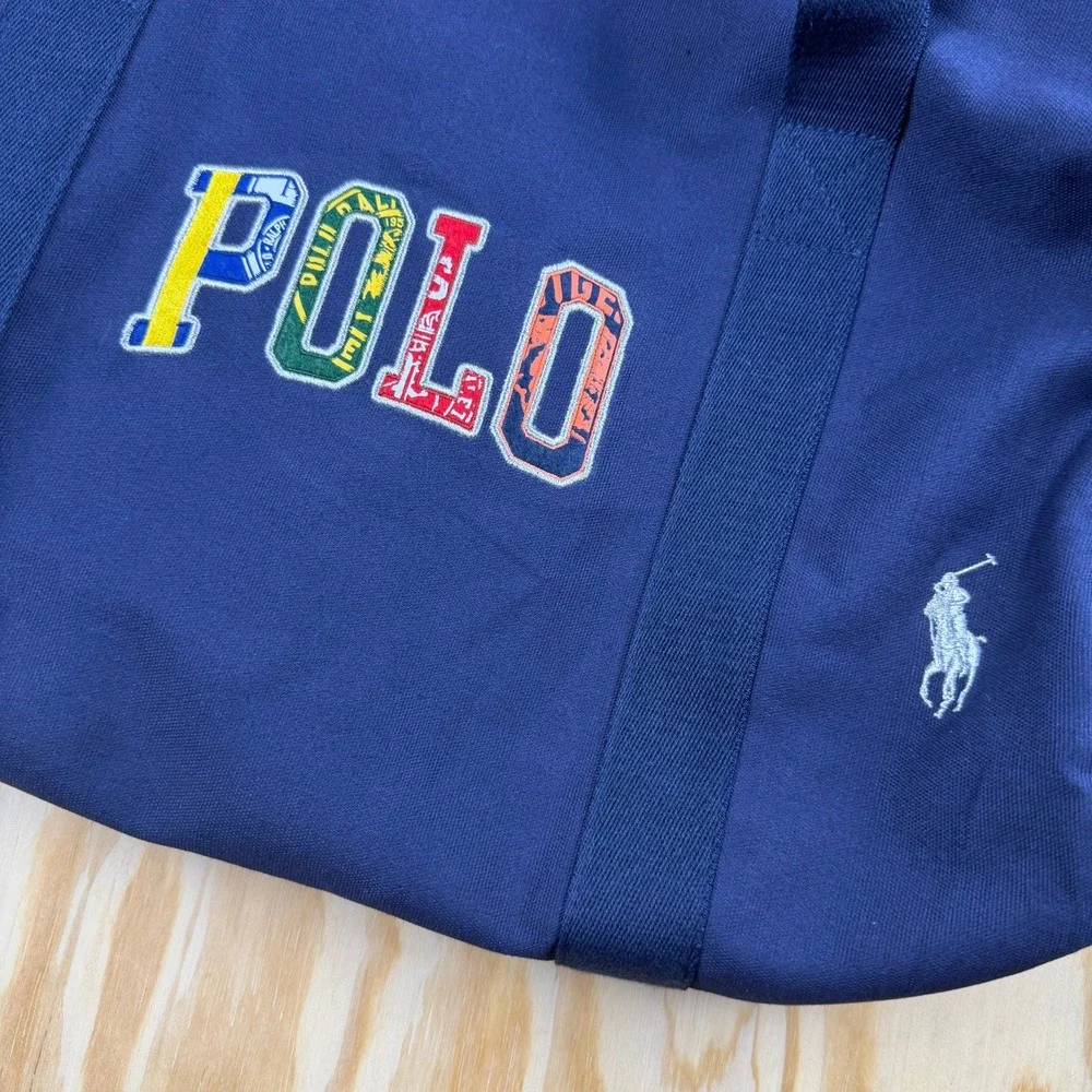Ralph Lauren Fragrances Navy Blue Canvas Duffel Bag Multi Color Polo Logo